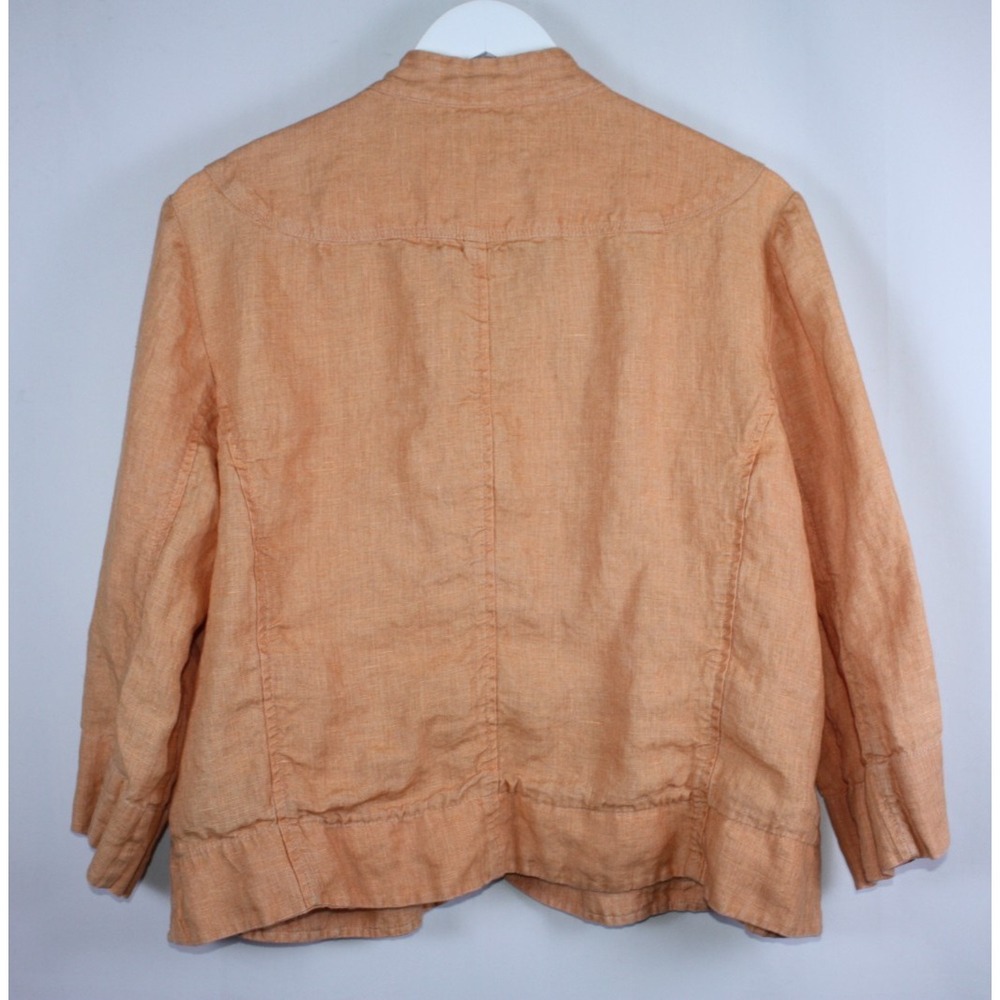 Chico's Jacket Womens Size 3 Orange Linen Button Shacket Lagenlook Art to Wear - Picture 3 of 12